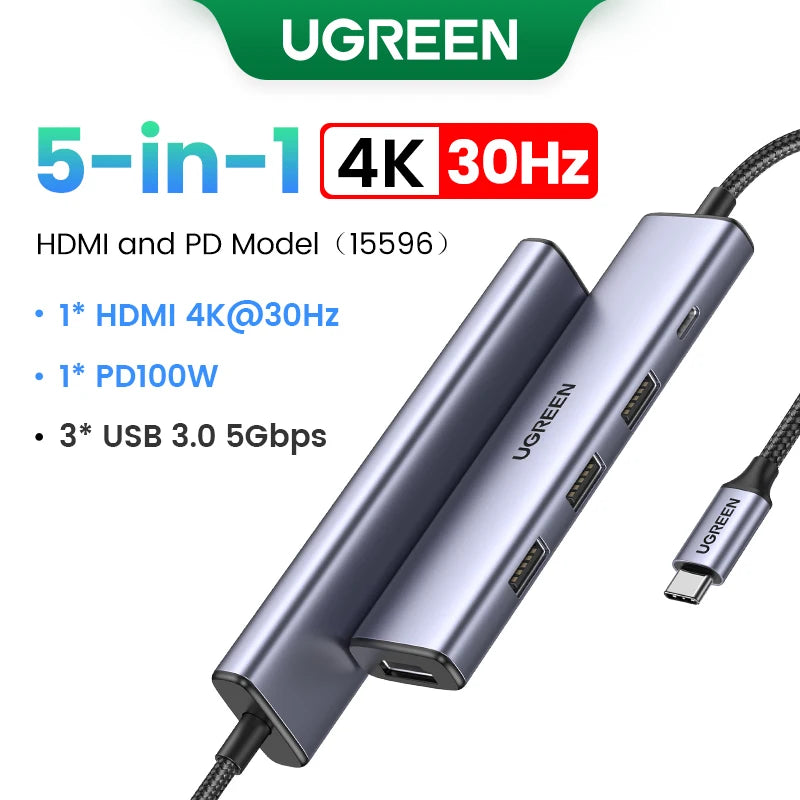 Hub USB-C UGREEN 9-en-1 — HDMI 4K 60Hz, 10 Gbps, RJ45, PD 100W pour MacBook, iPad, PC