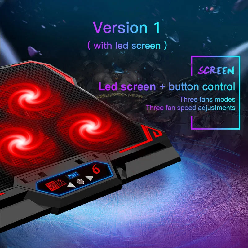 Refroidisseur PC Portable Gaming COOLCOLD 17 Pouces — 6 Ventilateurs LED, 2 Ports USB
