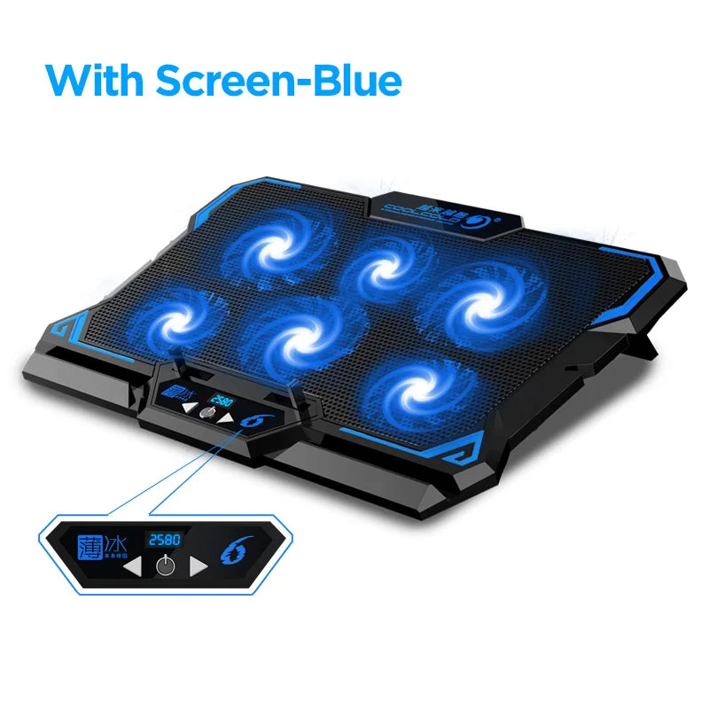 Refroidisseur PC Portable Gaming COOLCOLD 17 Pouces — 6 Ventilateurs LED, 2 Ports USB