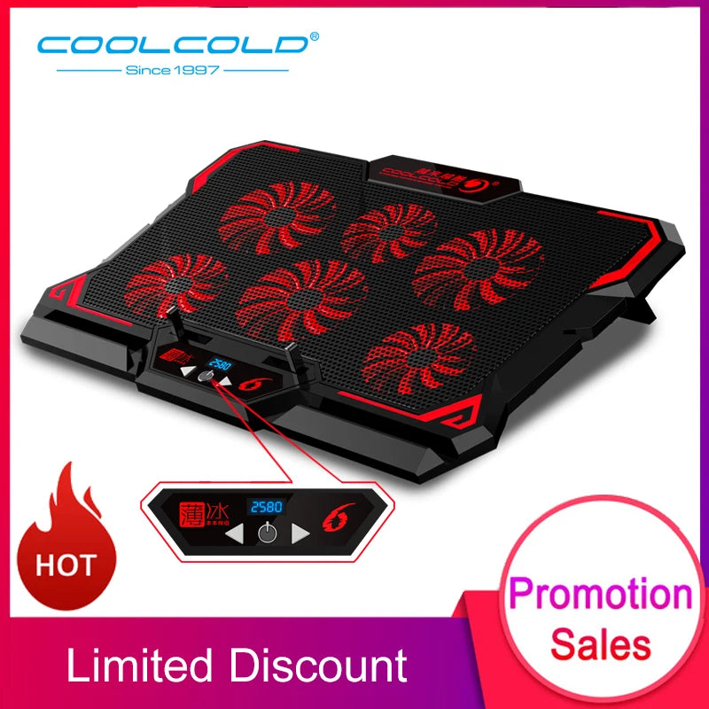 Refroidisseur PC Portable Gaming COOLCOLD 17 Pouces — 6 Ventilateurs LED, 2 Ports USB