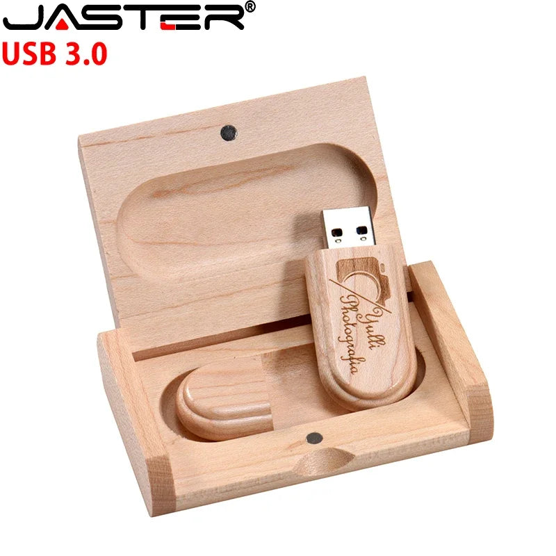 Clé USB 3.0 en Bois Naturel - 32Go à 128Go avec Boîte Cadeau (Lot de 20)