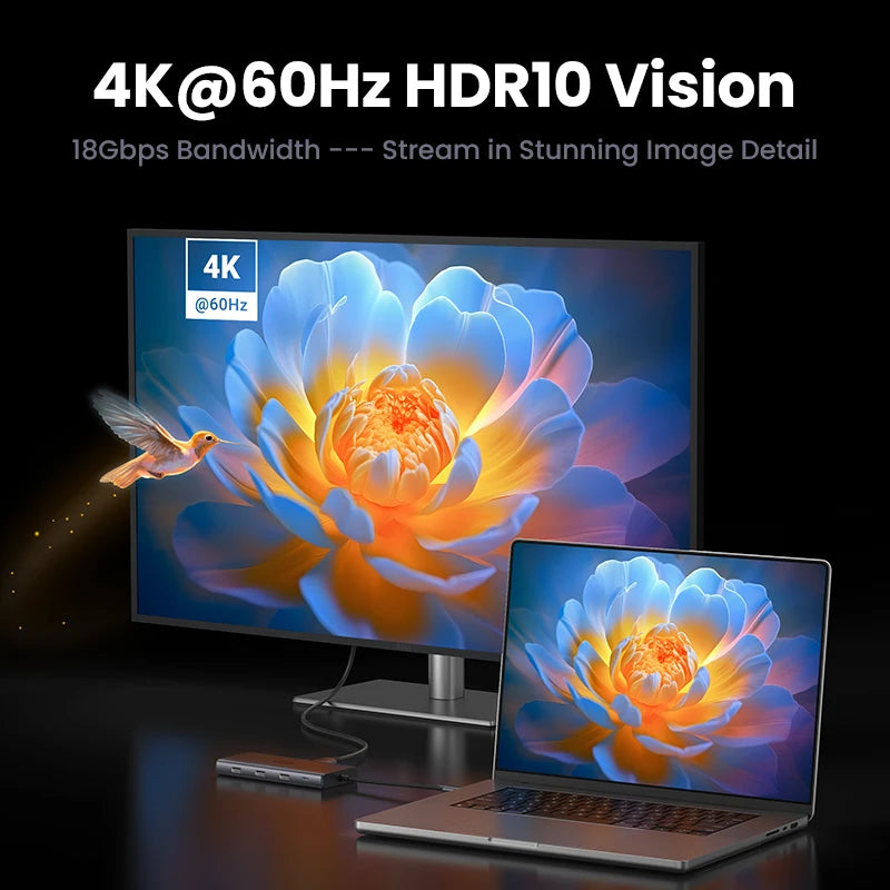 Hub USB-C UGREEN 9-en-1 — HDMI 4K 60Hz, 10 Gbps, RJ45, PD 100W pour MacBook, iPad, PC
