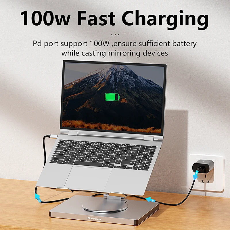 Support iPad Rotatif Blueendless 10-en-1 — Hub USB-C 4K 60Hz, PD 100W, RJ45