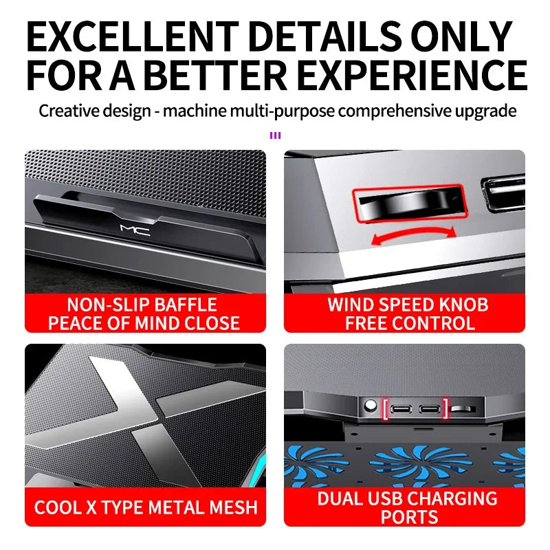 Refroidisseur pour PC portable de gaming Q3 avec 6 ventilateurs