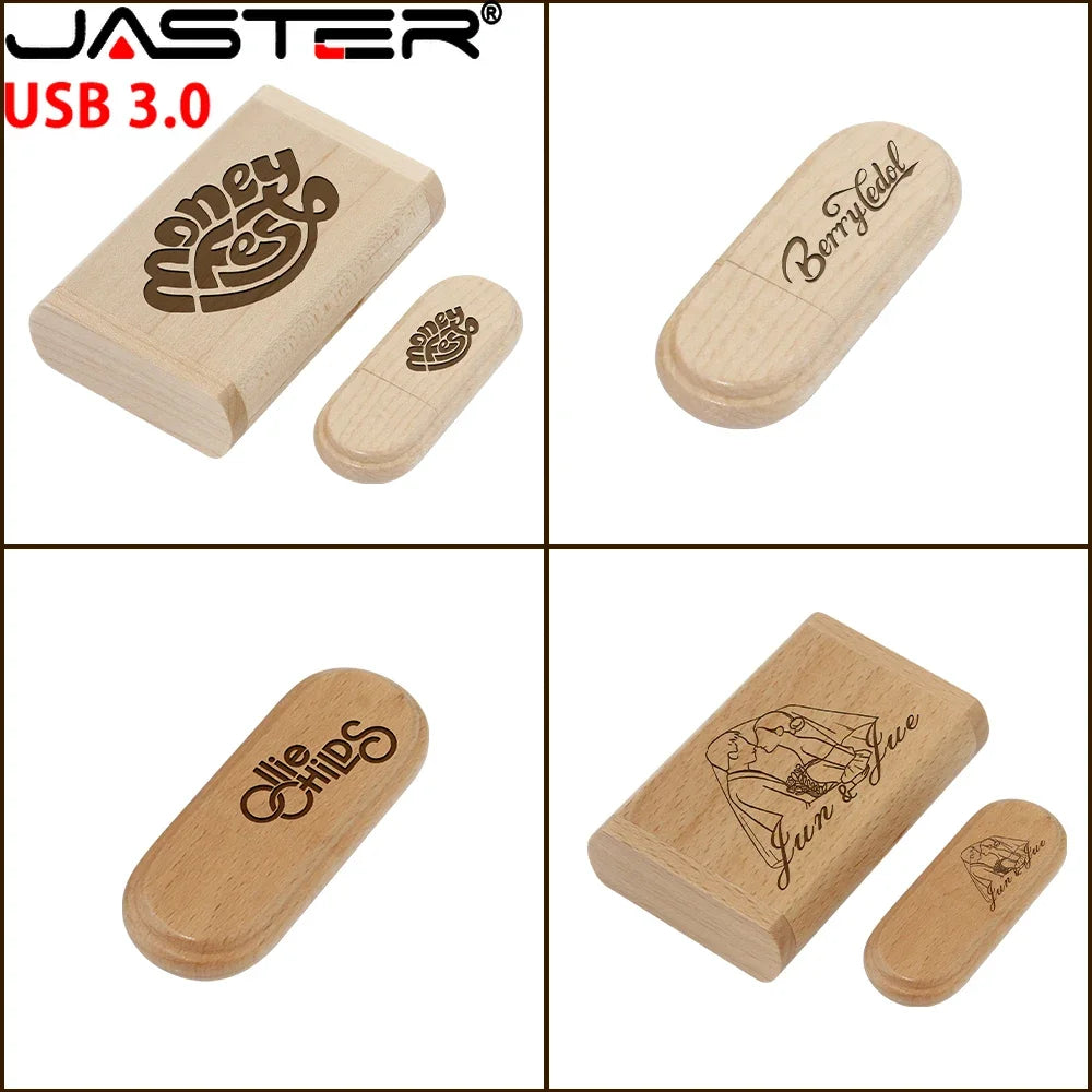 Clé USB 3.0 en Bois Naturel - 32Go à 128Go avec Boîte Cadeau (Lot de 20)