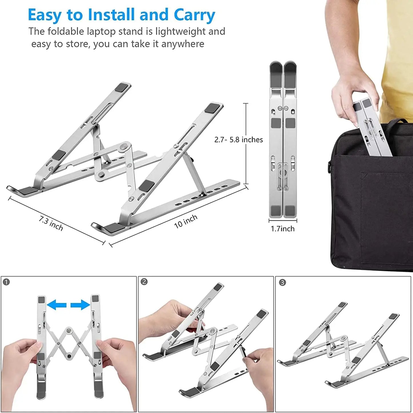 Support Laptop Pliable Aluminium - 7 Angles Réglables Antidérapant