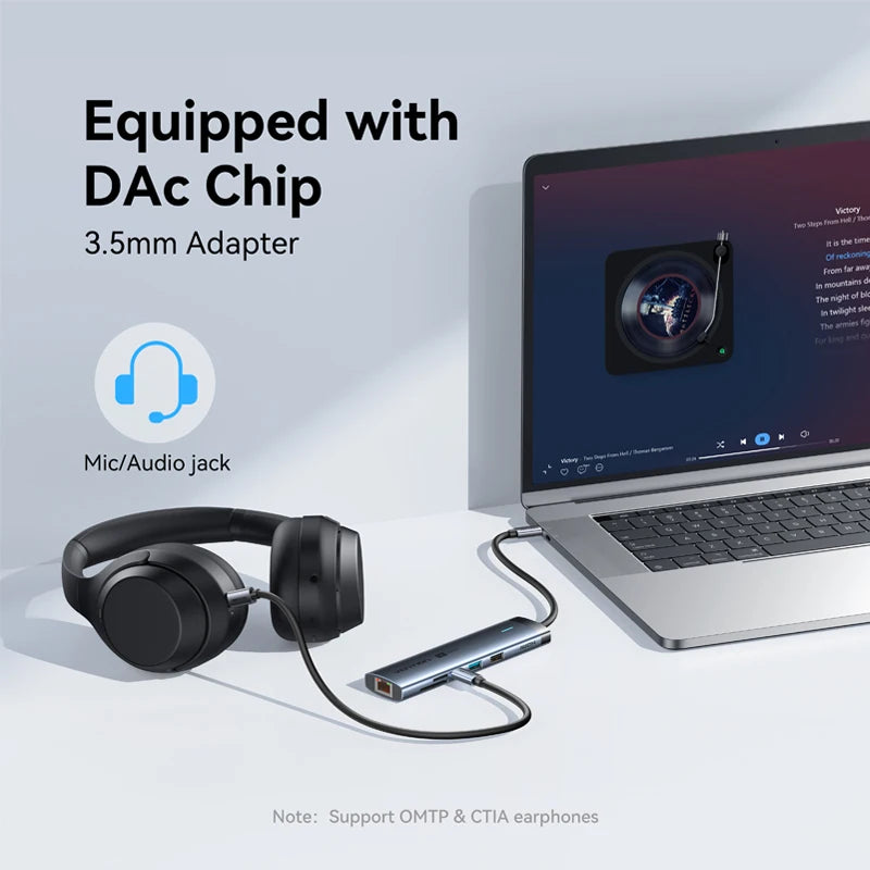 Hub USB-C Vention 9-en-1 — HDMI 4K 60Hz, RJ45, PD 100W pour MacBook, iPad et PC