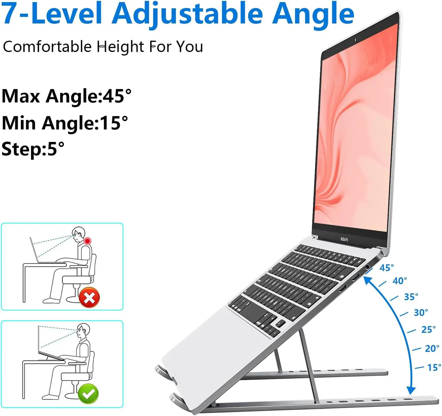 Support Laptop Pliable Aluminium - 7 Angles Réglables Antidérapant