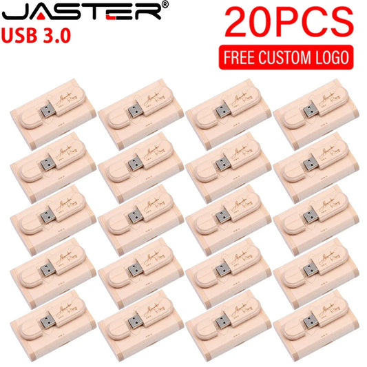 Clé USB 3.0 en Bois Naturel - 32Go à 128Go avec Boîte Cadeau (Lot de 20)