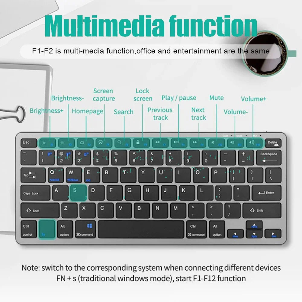 Clavier Bluetooth 5.0 Mini Multimédia - Compatible PC, TV, iPad