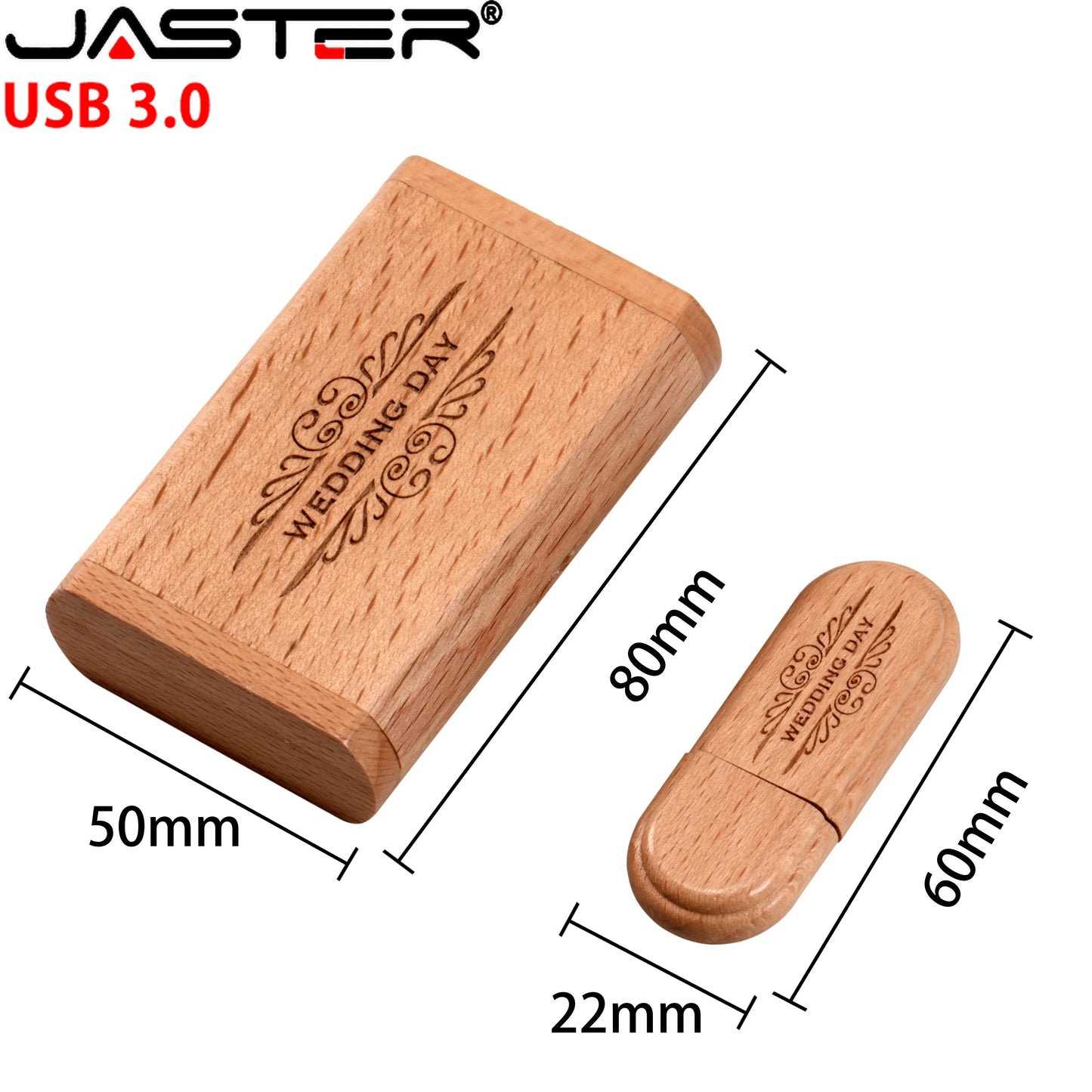 Clé USB 3.0 en Bois Naturel - 32Go à 128Go avec Boîte Cadeau (Lot de 20)