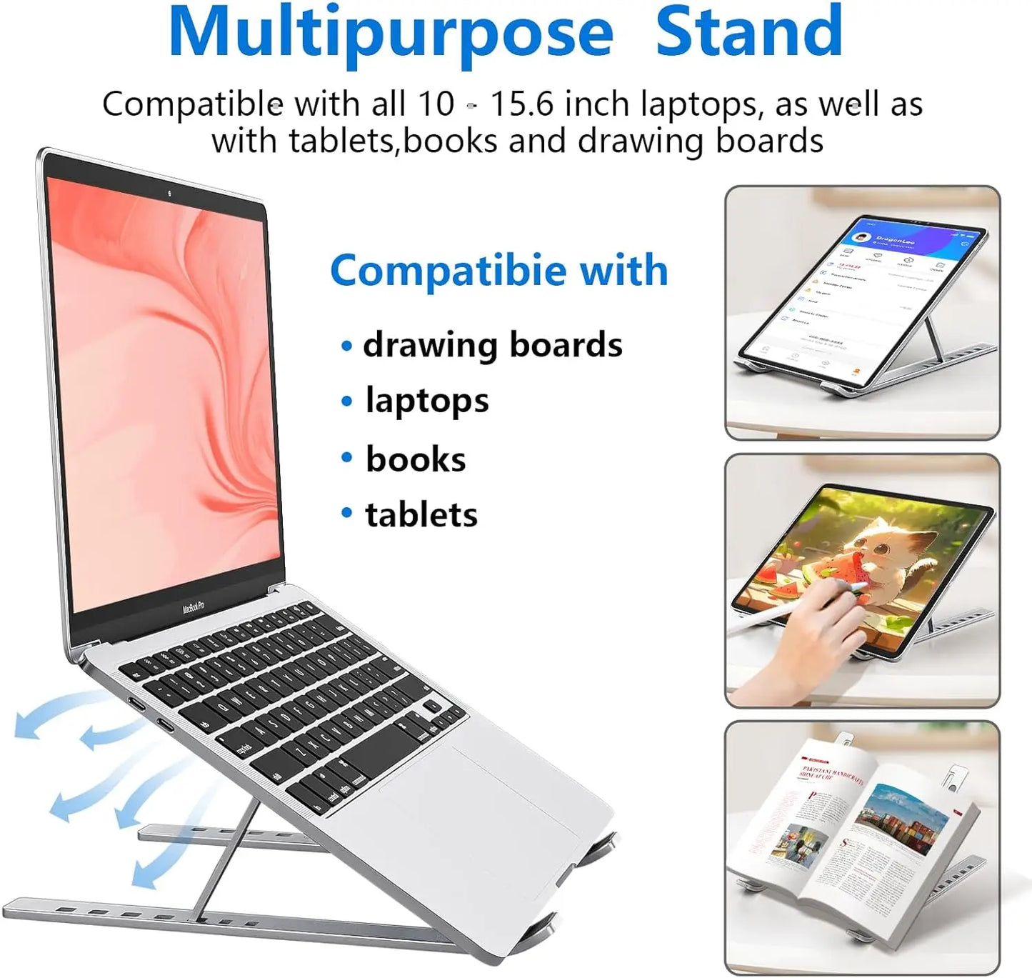 Support Laptop Pliable Aluminium - 7 Angles Réglables Antidérapant