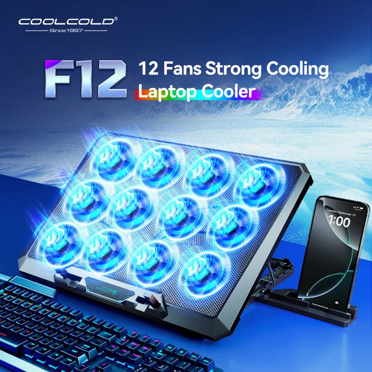 Refroidisseur PC Portable COOLCOLD — 12 Ventilateurs Silencieux, Support pour 12-17,3 Pouces