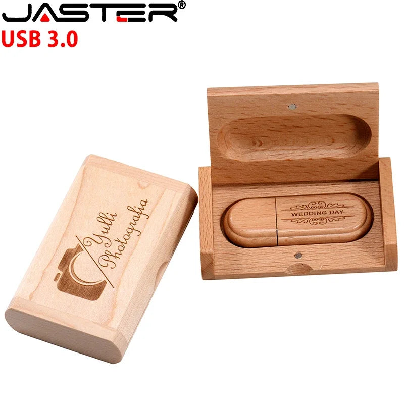 Clé USB 3.0 en Bois Naturel - 32Go à 128Go avec Boîte Cadeau (Lot de 20)